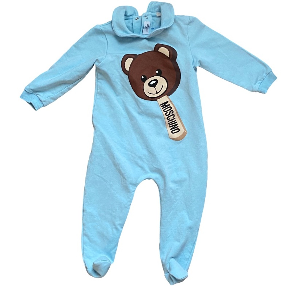 Moschino Baby bear light blue collared onesie jumpsuit size 9-12 months